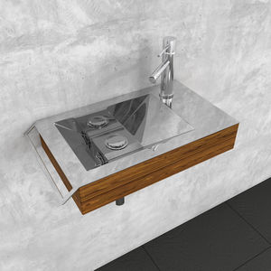 vasque suspendue / rectangulaire / en bois / en acier inoxydable