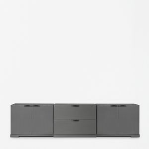commode contemporaine / en bois laqué / en cuir / grise