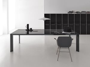 table de réunion contemporaine / en bois / en verre / rectangulaire