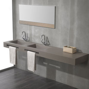 plan vasque double / en composite / avec porte-serviettes intégré