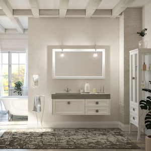 meuble vasque suspendu / en bois / contemporain / avec miroir