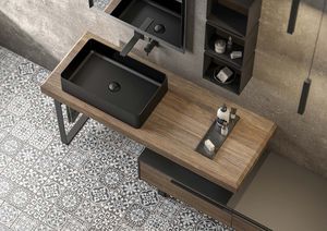 plan vasque en bois / avec porte-serviettes intégré