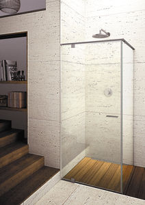 cabine de douche en verre / d'angle / avec porte battante