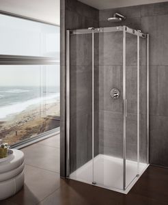 cabine de douche en verre / d'angle / avec porte coulissante