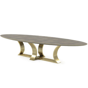 table à manger contemporaine / en laiton / en parchemin / ovale