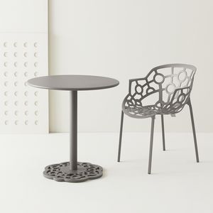 table bistrot contemporaine / en aluminium / en polymère / avec piètement en fonte d'aluminium