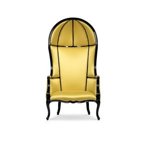 fauteuil contemporain / en satin / en bois laqué / avec dossier haut