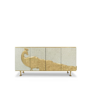 buffet contemporain / en plaqué bois / en bois doré à la feuille d'or / sur mesure