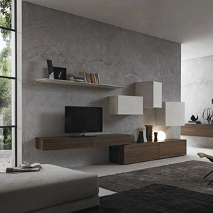 ensemble TV mural contemporain / en bois laqué / en bois laqué brillant / en bois laqué mat