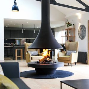 cheminée à bois / contemporaine / à foyer ouvert / centrale