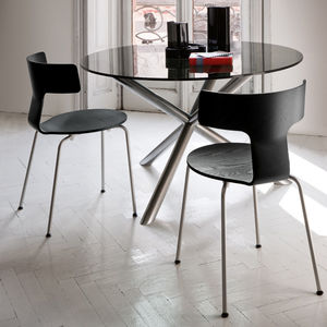 chaise contemporaine / empilable / en tissu / en bois