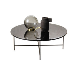 table basse contemporaine / en verre / avec piètement en métal / ronde