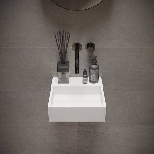 Vasque suspendue - 280170 SΟLIDCUBE - IDEAVIT B.V - en Solid Surface / carrée / sans trou