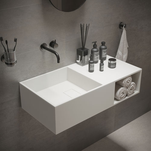 Vasque suspendue - 280175 SOLIDPLAN-80 - IDEAVIT B.V - en Solid Surface / avec plan intégré / avec étagère intégrée