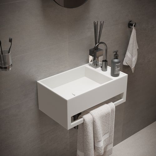 Vasque suspendue - 277033 SOLIDCUBE-TB - IDEAVIT B.V - en Solid Surface / avec porte-serviettes intégré / rectangulaire