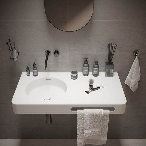 Vasque suspendue - 281622 SOLIDBRIO-90 - IDEAVIT B.V - en Solid Surface / avec plan intégré / avec porte-serviettes intégré