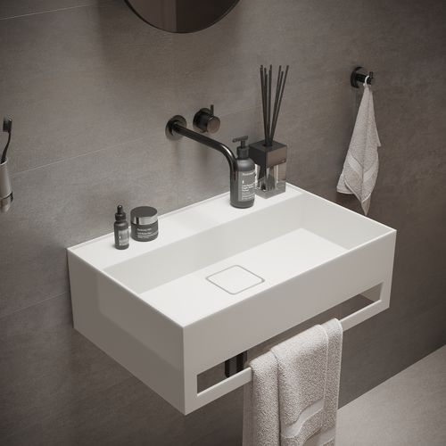 Vasque suspendue - 290309 SOLIDBLISS-60TB - IDEAVIT B.V - en Solid Surface / avec porte-serviettes intégré / rectangulaire