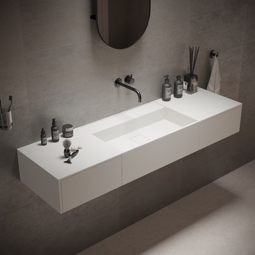 Vasque suspendue - 290323 SOLIDBLISS-140DR - IDEAVIT B.V - en Solid Surface / avec plan intégré / rectangulaire