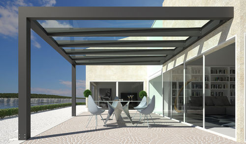 Pergola autoportée - ALLUVERANDA - Proverbio Outdoor Design - adossée / en aluminium / couverture en polycarbonate