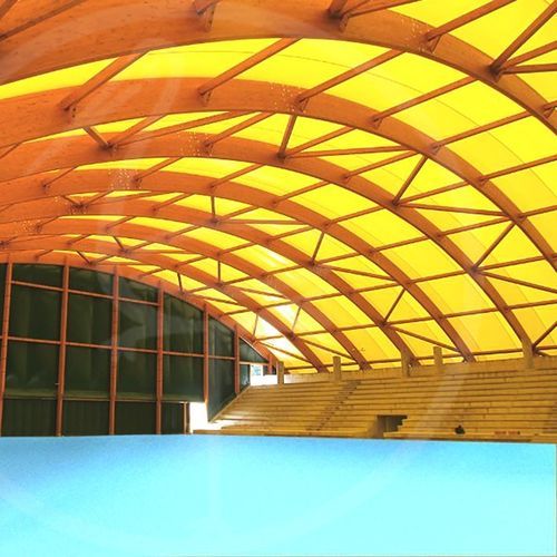 Structure tendue sur ossature métallique - FT SRL - PLASTECOMILANO - câble-membrane / pour couverture / avec membrane en polyester