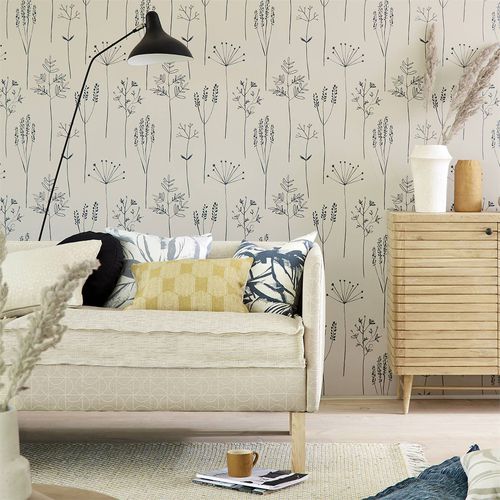 Papier peint contemporain - STIPA - Scion - à motif nature / aspect tissu / bleu