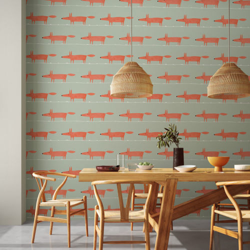 Papier peint contemporain - Mr Fox - Scion - motif pour enfant / à motif animalier / orange