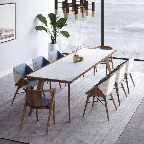 Table à manger contemporaine - ROLY-POLY - AROUNDtheTREE Design - en marbre / avec piètement en bois massif / avec piètement en frêne