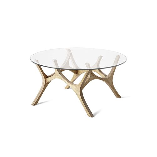 Table basse contemporaine - MOOSE - Tabanda - en verre trempé / avec piètement en chêne / avec piètement en contreplaqué