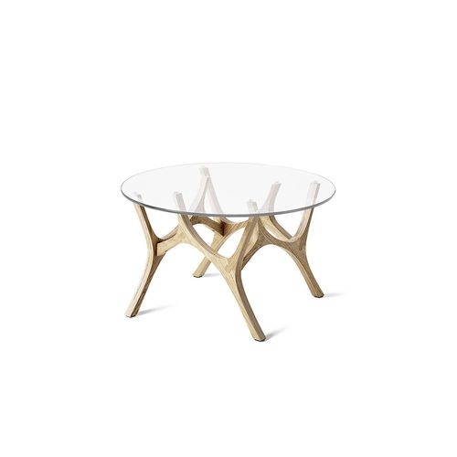 Table basse contemporaine - MOOSE - Tabanda - en verre trempé / avec piètement en chêne / avec piètement en contreplaqué