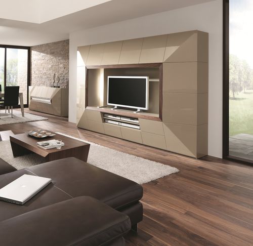 Ensemble TV mural contemporain - PRISMA AMB.P1 - ARC - en bois laqué