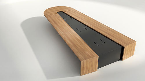 Table de réunion contemporaine - ROM - Iduna S.A. - en bois / avec piètement en bois / avec prise de courant intégrée