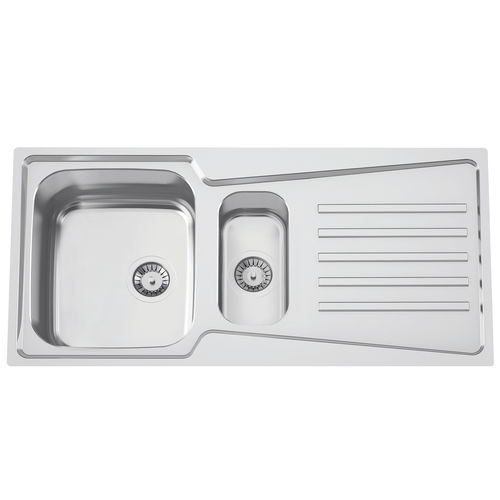 Évier 2 bacs - EVOLUTION 100 - RODI HOME – kitchen sinks and accessories - avec égouttoir / en acier inoxydable poli / encastrable