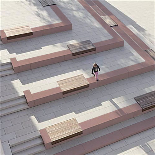 Banc public contemporain - SYNOPS® - QUARTZO DESIGN - en bois / en pierre reconstituée / modulaire