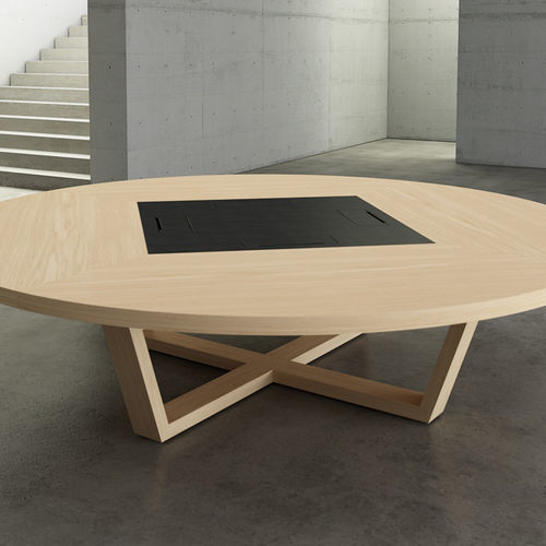 Table de réunion contemporaine - MODULOS - SOTUBO - bois / en verre / en cuir