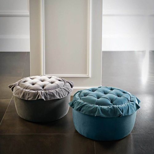 Pouf chesterfield - PANK - D3CO - en tissu / en cuir / rond