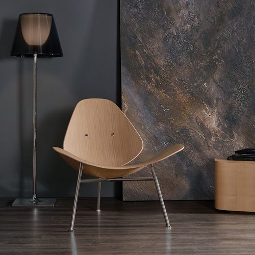 Fauteuil design minimaliste - KRAM - Infiniti - en fleur de bovin / en tissu / en chêne
