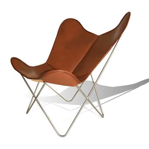 Fauteuil contemporain - HARDOY BUTTERFLY  - WEINBAUMS - en cuir / en acier inoxydable / avec revêtement amovible