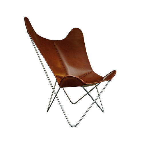 Fauteuil contemporain - HARDOY BUTTERFLY: GRAND COMFORT  - WEINBAUMS - en cuir / en acier inoxydable / avec revêtement amovible