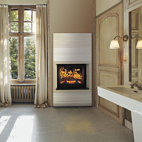 Habillage de cheminée contemporain - LUSANTA - Richard le Droff - en pierre / en bois