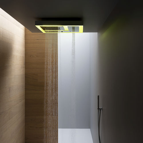 Pommeau De Douche Carré LED 40x40 Cm – Chromé, 3 Couleurs, Encastrable, Effet Pluie