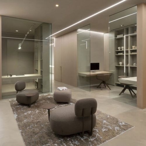 Pouf contemporain - ARCA - True Design srl - en tissu / carré / professionnel