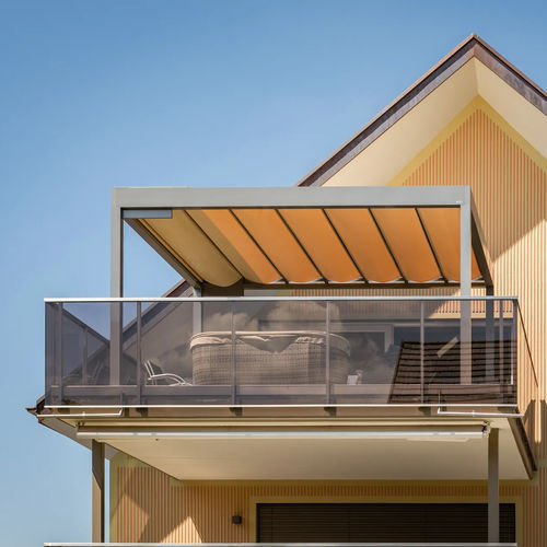 Pergola autoportée - BAVONA SOFT-TOP - STOBAG - adossée / en aluminium / en toile