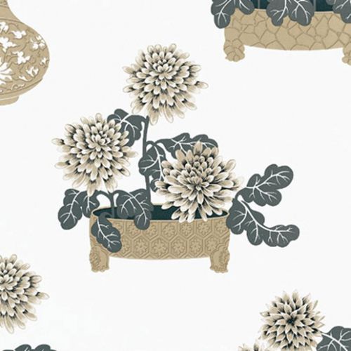 Papier peint oriental - SAYONARA  - Equipo DRT - à motif floral / blanc / bleu