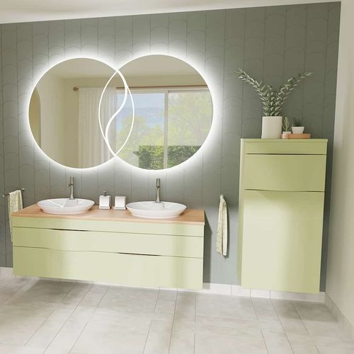 Meuble vasque double - ILLUSION - DECOTEC - suspendu / en chêne / en céramique