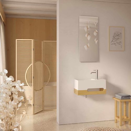 Lave-mains suspendu - JAPANDI - DECOTEC - rectangulaire / en Solid Surface / en bois massif