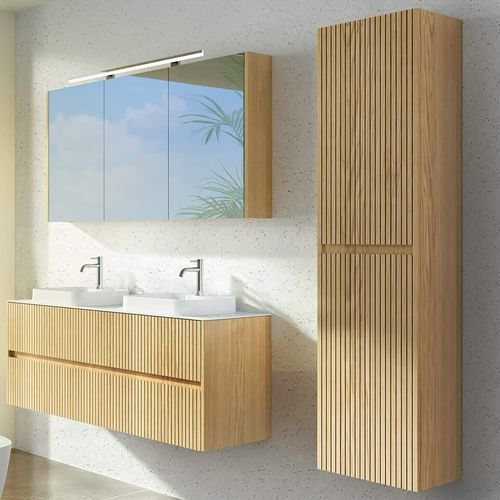 Meuble vasque double - LANDES - DECOTEC - suspendu / à poser / en bois