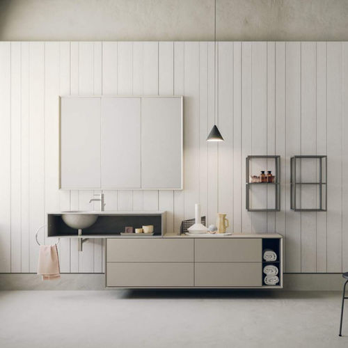 Meuble vasque suspendu - L+02 - novello - en HPL / contemporain / avec porte