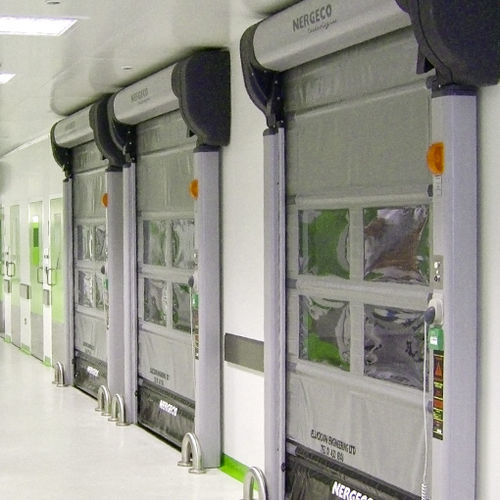 Porte industrielle pliante - PHARMACEUTICAL LAB - NERGECO - en inox / automatique / grande hauteur