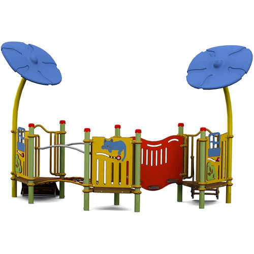 Structure de jeu pour collectivité - PICCOLO 3 CARTOON : JPX-0028 - HUSSON INTERNATIONAL - en plastique / en acier / en HPL