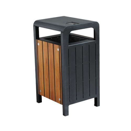 Poubelle publique - ATHENA SYMBIOS - HUSSON INTERNATIONAL - en acier / en bois / avec couvercle